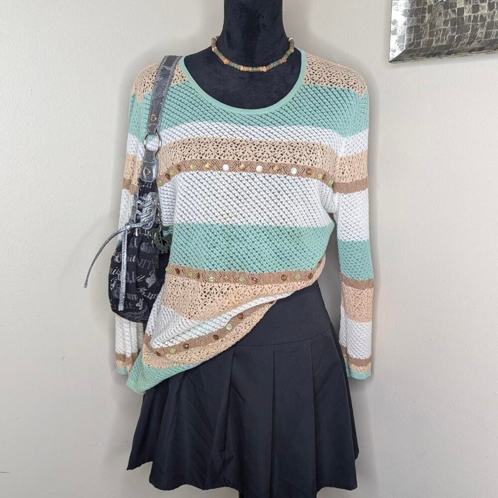 Alfred Dunner striped crochet top Xl